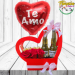 CAJA CORAZON DE 3 ROSAS, 4 BOMBONES, CERVEZAS Y GLOBO