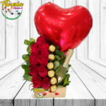 ARREGLO DE 9 ROSAS, 6 BOMBONES, CHAMPAGNE 375 Y GLOBO
