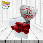 CAJA DE 6 ROSAS Y GLOBO