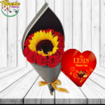 RAMO 12 ROSAS IMPORTADAS Y BOMBONES CORAZON