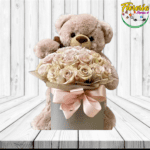 BOX DE 25 ROSAS IMPORTADAS Y PELUCHE DE 35CM