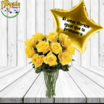 FLORERO 12 ROSAS AMARILLAS Y GLOBO METALIZADO
