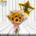 RAMO 8 GIRASOL Y LINDA ENVOLTURA Y GLOBO METALIZADO