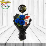 RAMO 3 ROSAS AZULES, BOMBONES BELGIAN Y GLOBITO