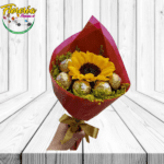 RAMO DE GIRASOL Y 5 BOMBONES CON LINDA ENVOLTURA