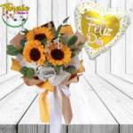 RAMO 3 GIRASOLES CON BONITA ENVOLTURA Y GLOBO