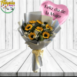 RAMO DE 8 GIRASOLES Y GLOBO FELIZ DIA