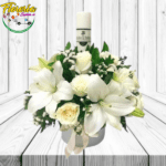 BOX FÚNEBRE DE 8 ROSAS, 3 LILIUM, FOLLAJE Y VELON