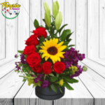 BOX DE 7 ROSAS, 1 GIRASOL Y 2 LILIUM