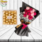 ROMANTICO RAMO DE 16 ROSAS CON ILUMINACION Y CAJA GRANDE DE FERREROS ROCHER 300G