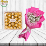 DELICIOSO DETALLE DE 1 ROSA ARREGLADA Y BOMBONES FERREROS DE 300G