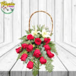 ROMANTICA CANASTA DE MIMBRE CON 12 ROSAS 2 LILIUM