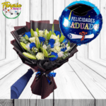 IMPONENTE RAMO 8 ROSAS 8 LILIUM Y GLOBO METALIZADO