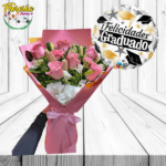 RAMO 8 ROSAS 5 LILIUM Y GLOBO METALIZADO