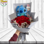 RAMO 12 ROSAS Y PELUCHE STITCH