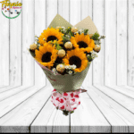 RAMO 4 GIRASOLES Y 8 BOMBONES FERREROS ROCHER