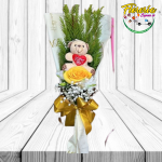 RAMO DE 1 ROSA JABON CON PELUCHE LLAVERO, FOLLAJE Y LINDA ENVOLTURA