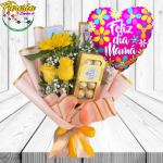 RAMO MADRE 1 GIRASOL 2 ROSAS Y FERREROS DE 100G + GLOBO