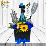 BOX DE 4 ROSAS JABON, 2 GIRASOLES JABON, 4 BOMBONES, CHAMPAGNE Y 2 COPAS