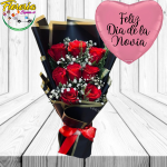 RAMO EXTENDIDO DIA DE LA NOVIA DE 8 ROSAS, LINDA ENVOLTURA Y GLOBO METALIZADO