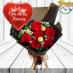 RAMO DIA DE LA NOVIA DE 6 ROSAS, 3 BOMBONES Y GLOBO