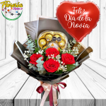 RAMO DIA DE LA NOVIA DE 4 ROSAS, FERRERO ROCHER DE 100 GRS Y GLOBO