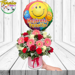 BOX MEJORATE PRONTO 6 ROSAS 6 GERBERAS Y GLOBO