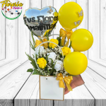 CARTERA YELLOW EN 6 ROSAS ETERNAS 3 BOMBAS Y 1 GLOBO METALIZADO