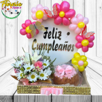 DESAYUNO FLORAL EN BANDEJA CON GLOBOS FLOR
