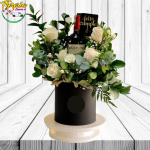 BOX 6 ROSAS BOTELLA DE VINO 750ML Y TOPPER
