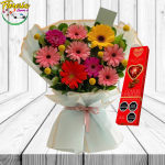 ELEGANTE RAMO MIX DE 10 GERBERAS Y BOMBONES HEARTS FOR YOU 4 UNID