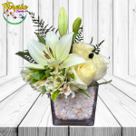 CUBO 3 ROSAS, 2 LILIUM, FOLLAJE