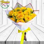 RAMO BOUQUET 11 ROSAS AMARILLAS FOLLAJE