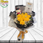 RAMO 8 ROSAS + PELUCHITO 11CM