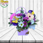 CARTERA CON MIX FLORAL EN TONALIDADES MORADAS