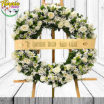 CORONA FUNEBRE REDONDA 50 CM CON CINTA Y ATRIL
