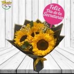 RAMO 6 GIRASOLES, GYPSOPHILA, ENVOLTURA Y TOPPER DIA DE LA SECRETARIA