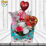 CARTERITA ROMANTICA 5 ROSAS JABON 1 PETICK BOMBONES CORAZON TOPPER Y CORONA
