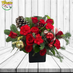 BOX NAVIDAD CON 7 ROSAS, CLAVELES Y ADORNOS