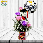 TAZA GRADUACION CON 5 ROSAS JABON, PELUCHITO, Y GLOBO
