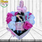 CAJA CORAZON DE 12 ROSAS ETERNAS CON CHAMPAGNE DE 375ML