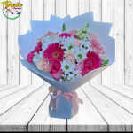 RAMO 6 ROSAS 6 GERBERAS Y MARGARITAS EN TONOS ROSADOS