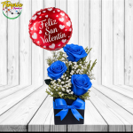DIA DE LOS ENAMORADOS BOX 3 ROSAS AZULES Y GLOBO
