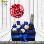 DIA DE LOS ENAMORADOS BOX 12 ROSAS DE JABON CHAMPAGNE 375ML  Y GLOBO