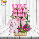 ARREGLO PARA NACIMIENTOS 18 ROSAS LINEAL PELUCHE 25CM