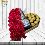 BASE CORAZON 21 ROSAS DE JABON 13 BOMBONES CHAMPGNE 375ML