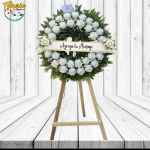 CORONA CONDOLENCIAS DE 50 ROSAS JABON, ATRIL Y CINTA