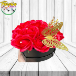 CAJA CORAZON AMOR *PUBLICIDAD* DE 16 ROSAS DE JABON, CORONITA Y MARIPOSA