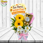 BOX 2 GERBERAS, FERRERO ROCHER Y TOPPER FLORES AMARILLAS