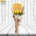 RAMO 5 TULIPANES CON LINDA ENVOLTURA Y TOPPER FLORES AMARILLAS